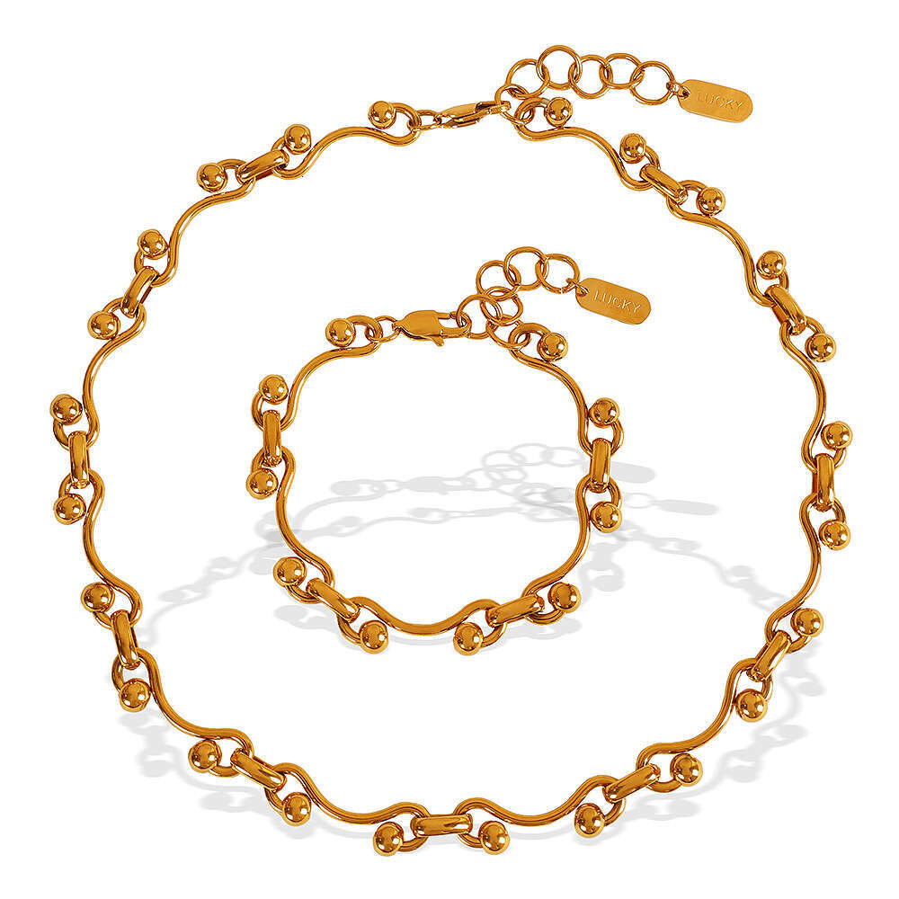 Fashionable Bracelet Necklace Set With Gold-Plated Titanium Steel Exaggerated Design, Versatile For Men And Women's Bracelets