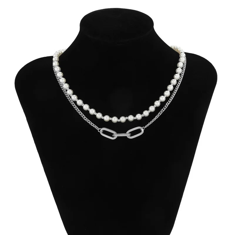 Punk hiphop necklace retro creative geometric n pearl chain personalized for women and men jewelry gift 250415