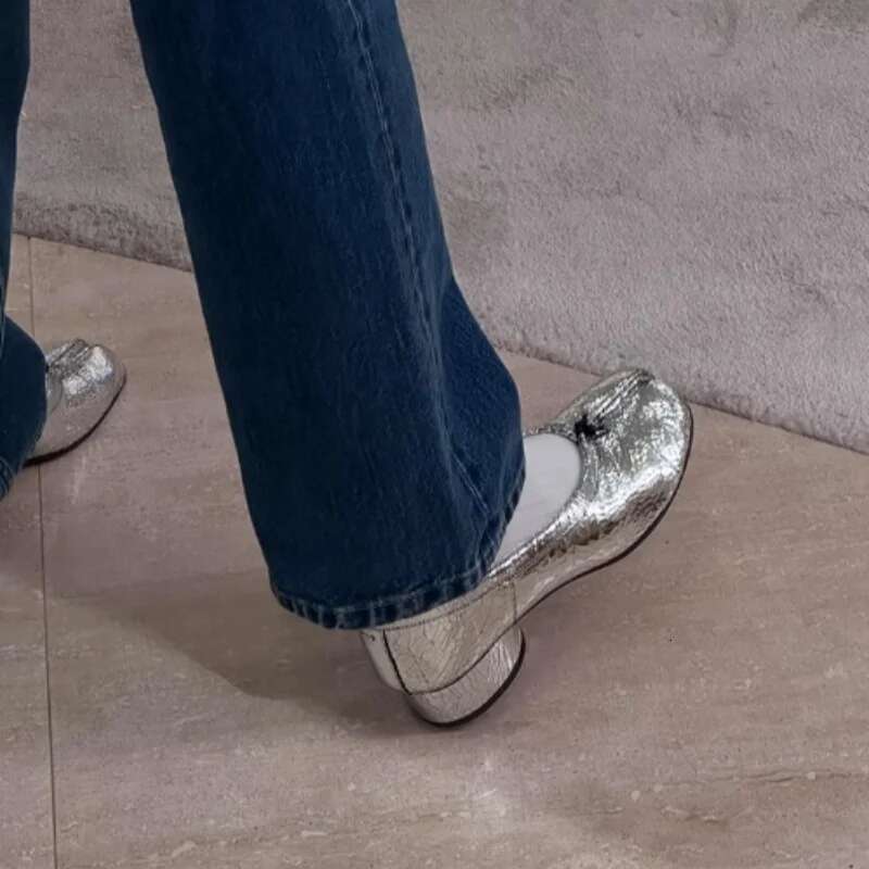 2025 Shiny Sier Women Slip-on Ballet High Heels Mirrored Tabi Fashionable Women's Casual Shoes