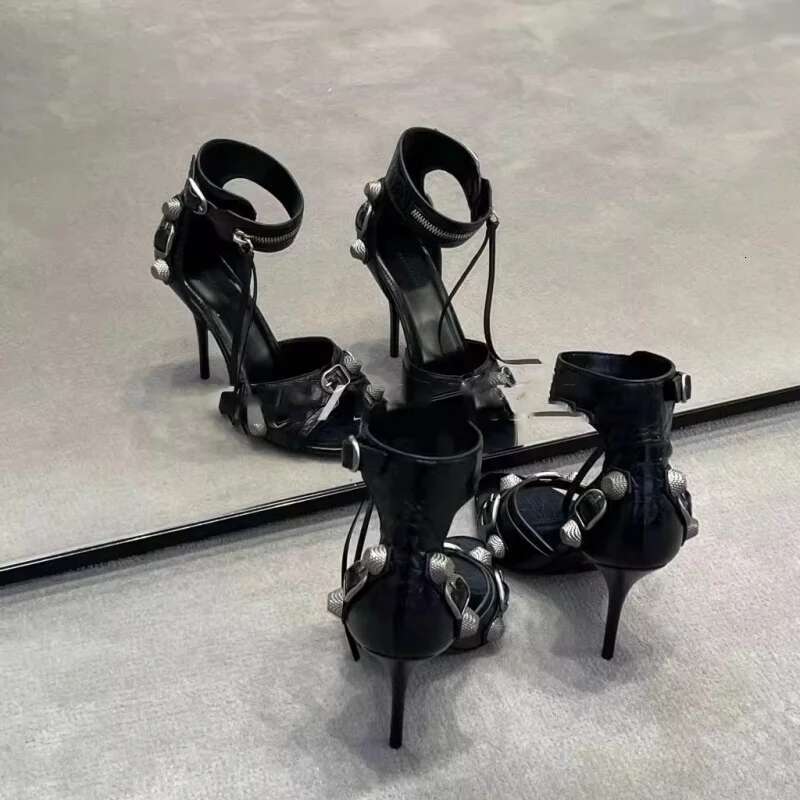 New Fashion Punk Style Stiletto Rivet Metal High Heels Tassel Zipper Sandals Sexy Pointed Open Toe Women Shoes