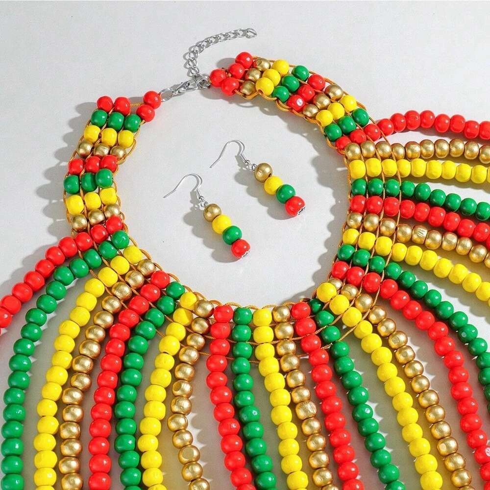 New Fashion Statement Jewelry Set Boho Colorful Rice Beads Hand Woven Bib Necklace For Women Summer Party Accessories