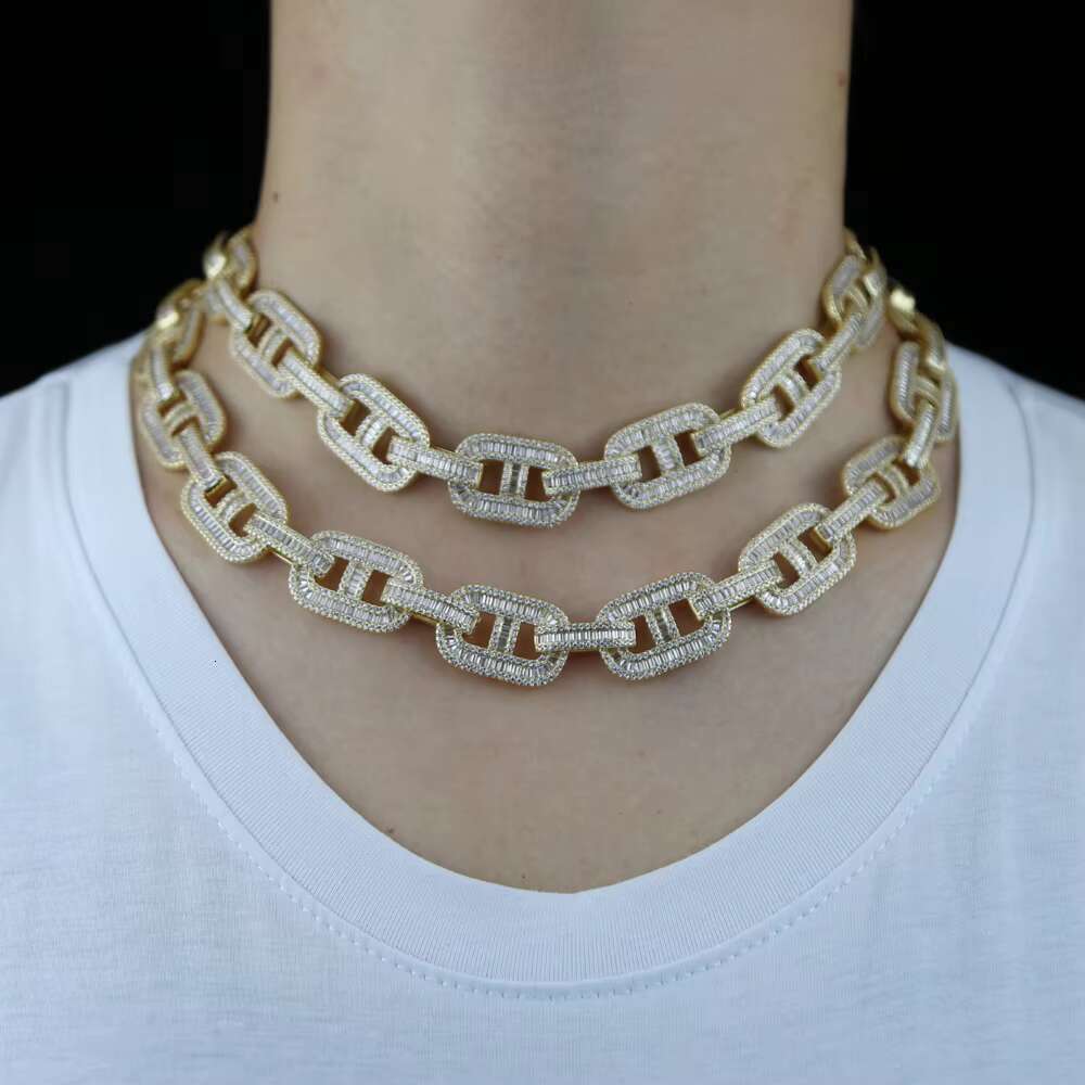 Iced Out Bling Rectangle Cz Cuban Chain Necklace for Women Men Hip Hop Ice Jewelry