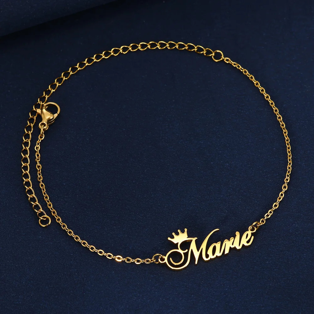 Customized Art Style Crown Name Bracelet Charm Jewelry Stainless Steel Chain Personalized Handmade Bracelet Femme Pulseras 250430