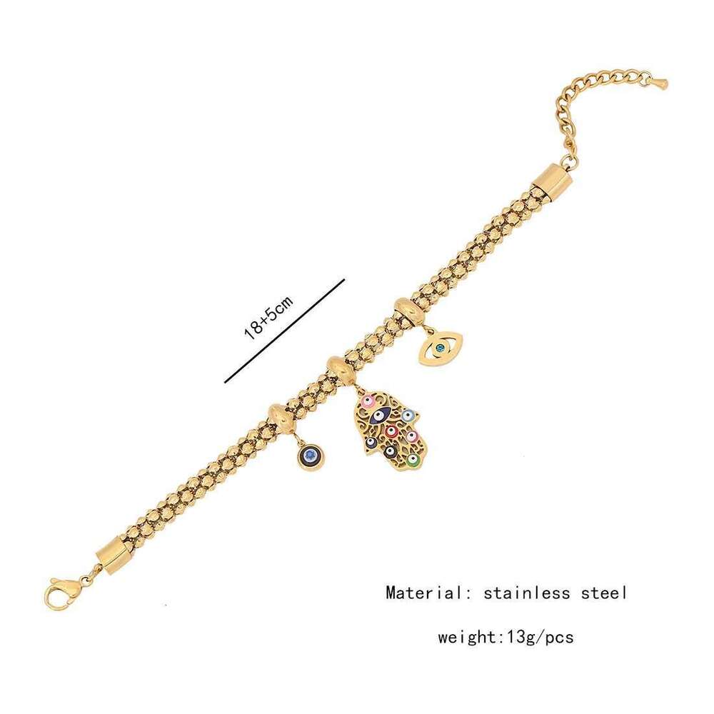 316L Stainless Steel New Fashion Fine Jewelry Colourful Eyes Palms Charm Hollow Thick Chain Necklace Bracelet Earrings For Women