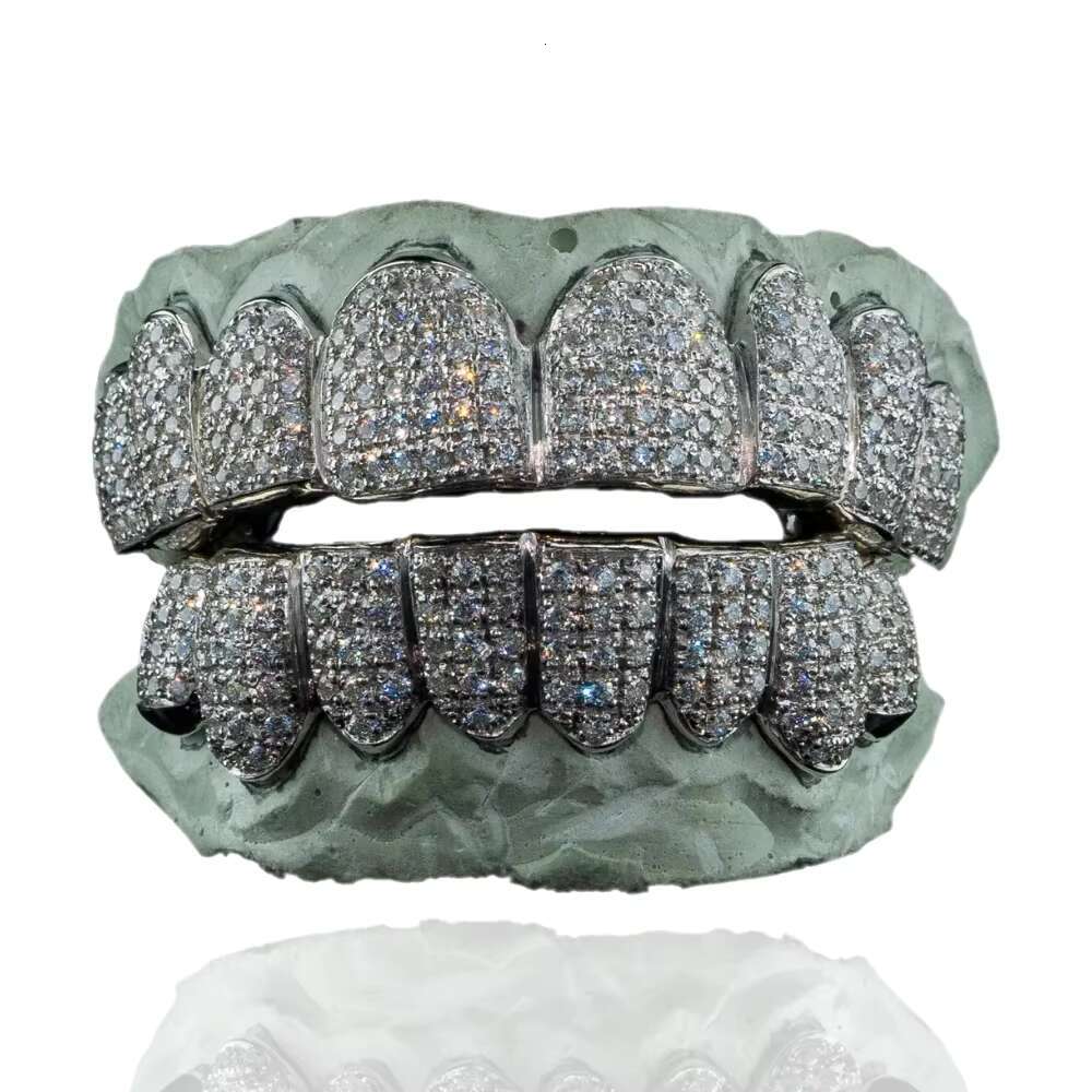 Real 925 Sterling Silver Teeth Grillz Moissanite Micro Pave Iced Flooded Out VVS D Moissanite Grill for Hip Hop Man
