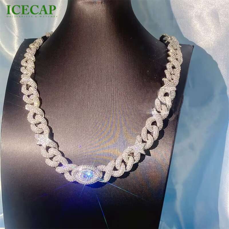 Iced Out Hip Hop Fashion Jewelry Body Chain 18mm Cuban Chain Pass the Daimon Sterling Silver 925 Moissanite Diamond Cuban Chain