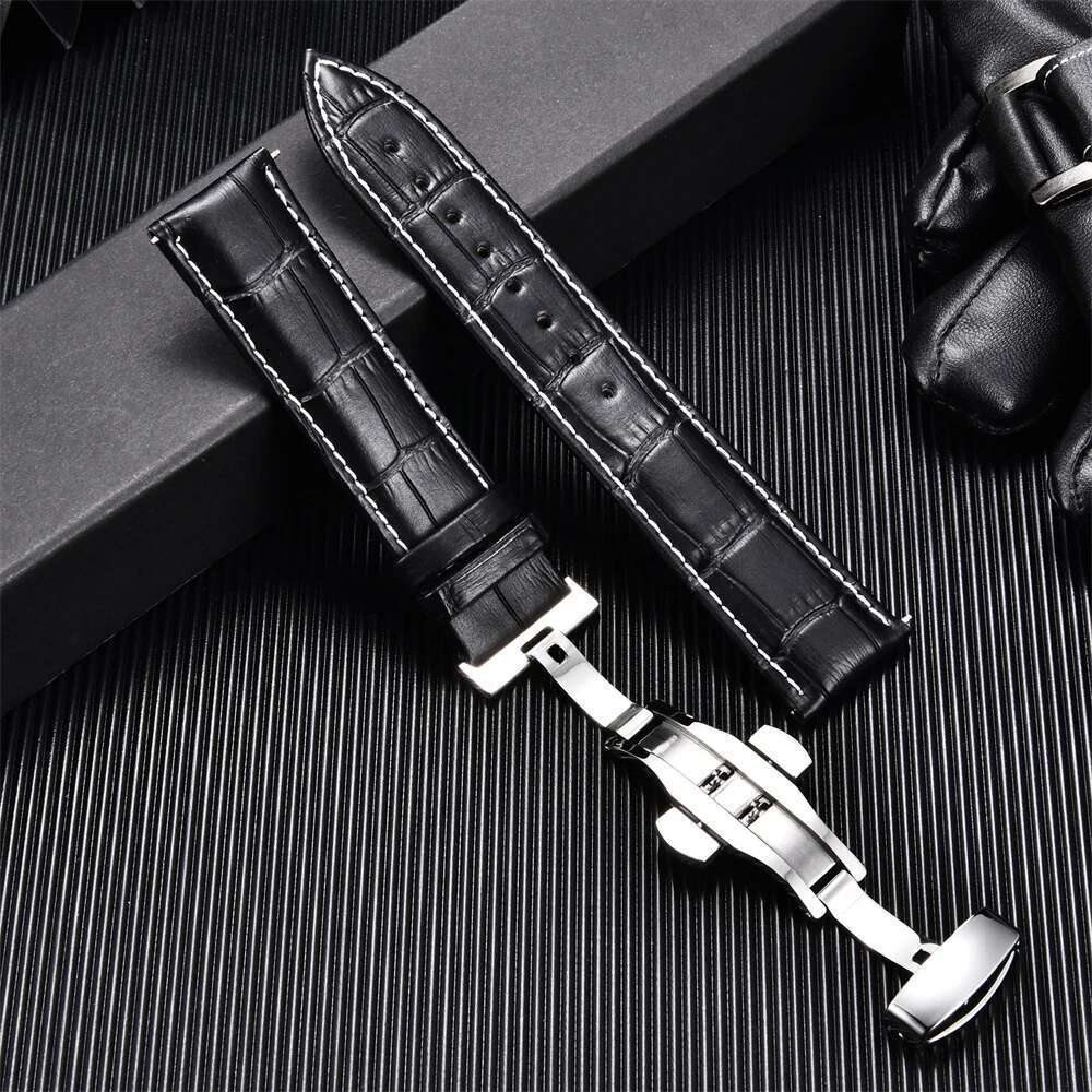 Genuine Calfskin Leather Watchbands Business Replace Watch Band 18Mm 20Mm 22Mm 24Mm With Butterfly Buckle Wristwatch Strap
