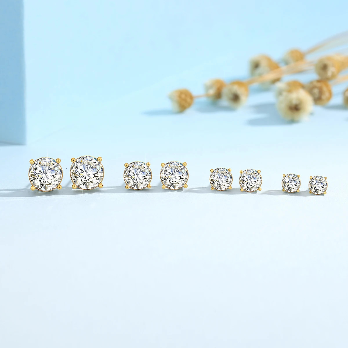 Szjinao 18K Yellow Gold 2CT Stud Earrings Brilliant Cutting Diamond Earrings D VVS for Women Wedding Fine Jewelry 250420