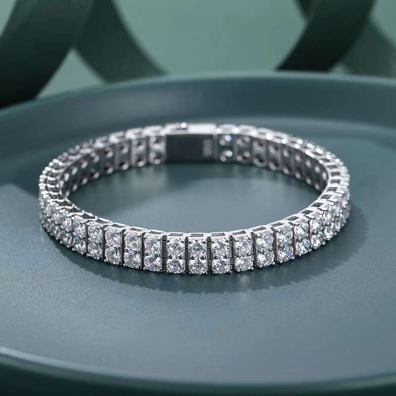 High Quality 925 Sterling Silver Double Row 3.5mm Moissanite Vvs1 D Color GRA Certified Womens Bracelet Jewelry