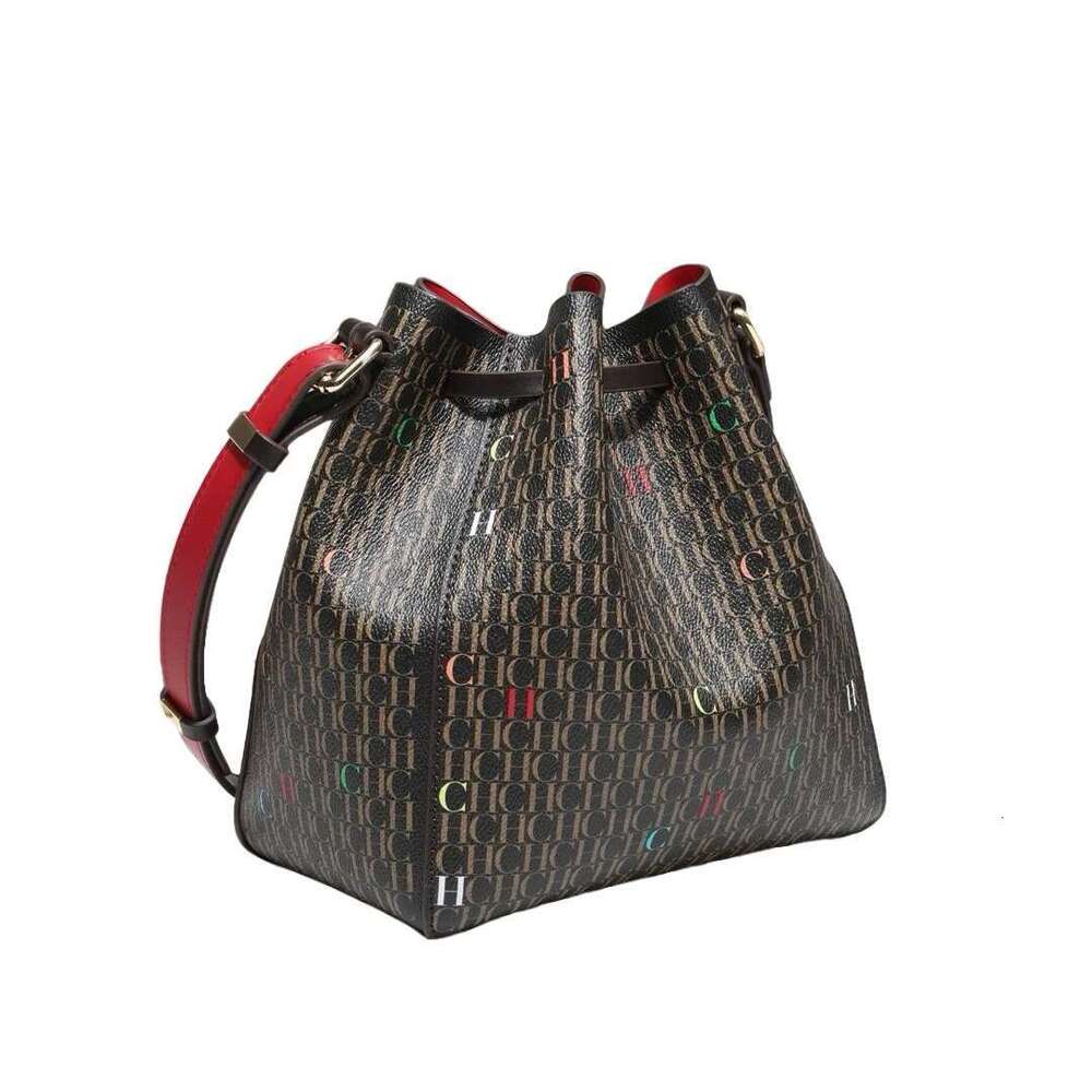 Colorful Letter Printing Fashion Simple Women's Shoulder Drawstring Tie Mouth Opening Design Bucket Bag