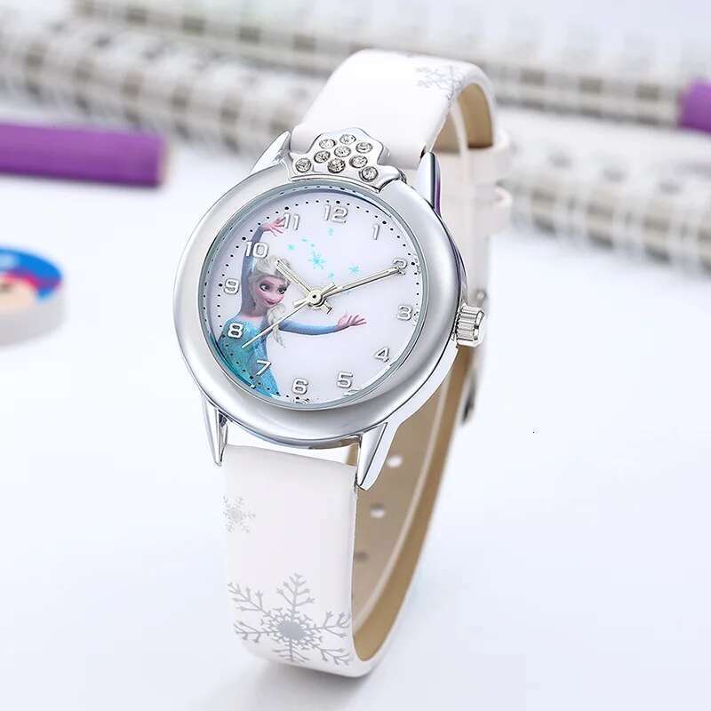 New Princess Elsa Girls Watches Leather Strap Cute Children Cartoon Wristwatches Gifts For Kids Girl Frozen Clock