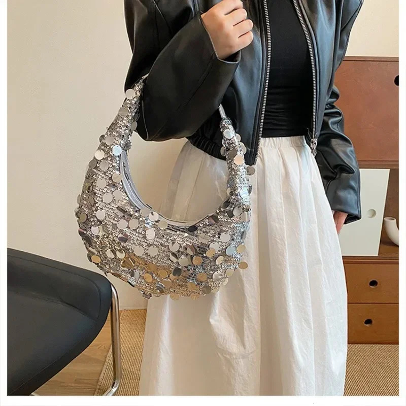 Sparkling sequins womens evening bag er shoulder bag womens retro lingerie cloud bag 250425