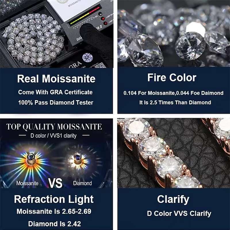 Moissanite Tennis Bracelet Pass Diamond Tester Lab Diamond Women Girl Jewelry 925 Sterling Silver Classic 2mm-6.5mm Hiphop 5mm