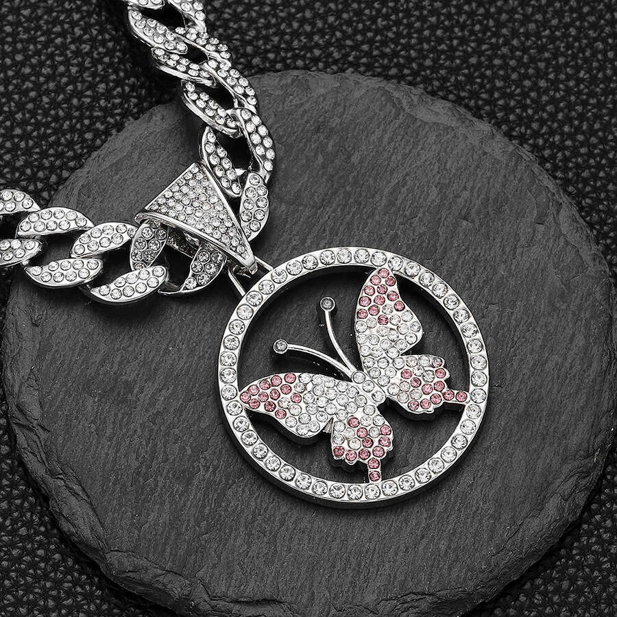 Hot Selling Hip Hop Accessories Full Dia Butterfly Pendant Fashionable Unisex Necklace