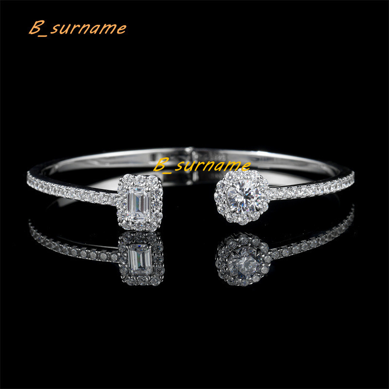 DEYIN Hip Hop Charm Jewelry 7.5mm Silver 925 Gold Plated Moissanite Bling Iced Out Baguette Diamond Cuff Bangle Bracelet