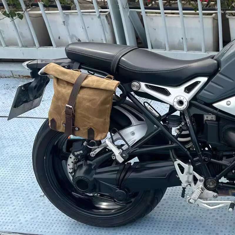 Satchel Vintage Motorcycle Side Waterproof oil wax Canvas Bag for Small E-bike Hanging Toolkit