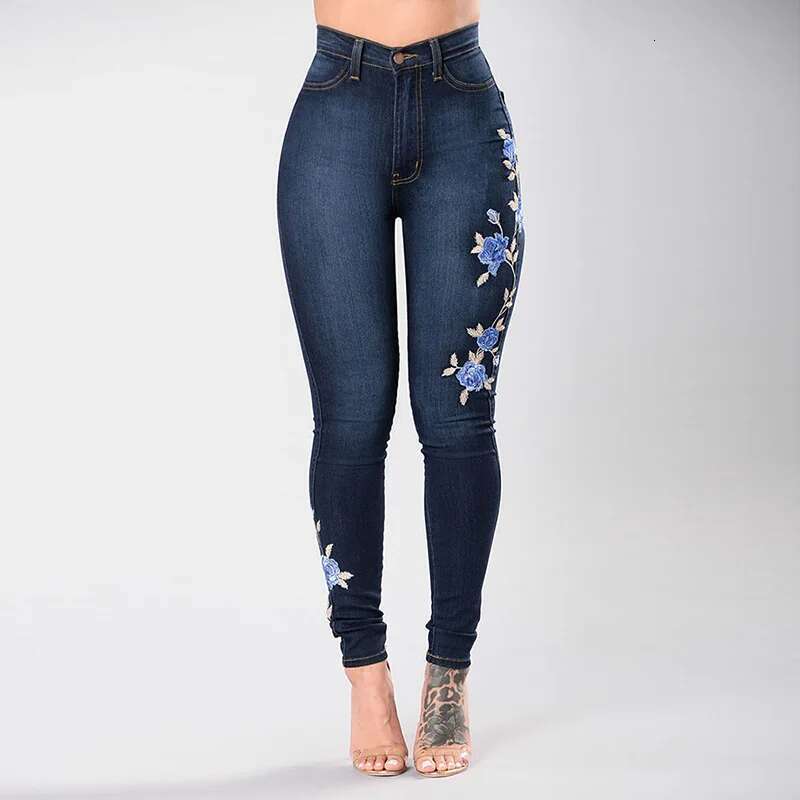 summer New Women's High Waist Embroidered Jeans Fashion Slim Stretch Denim Pencil Pants Street Trendy Trousers S-3XL Drop Shipping