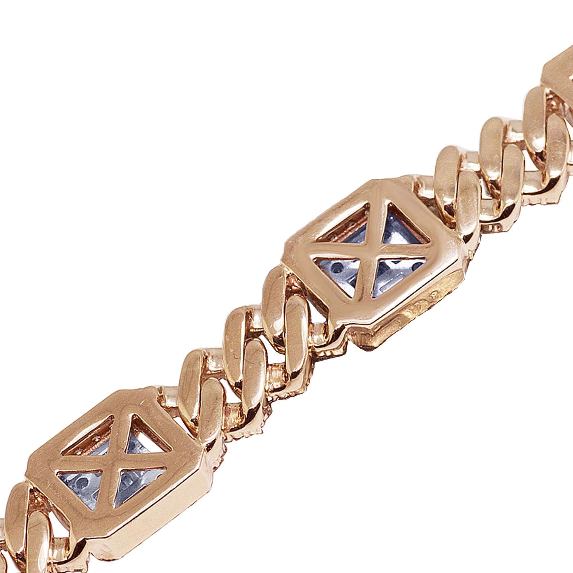 Most Trending Hip Hop Iced Out 14K Rose Gold Cuban Link Bracelet With Round Baguette Lab Grown Diamond For Men