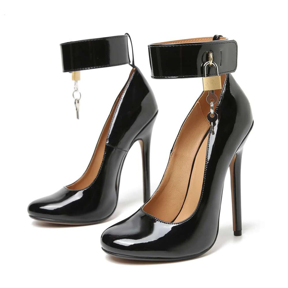 New Padlock Ankle Strap Woman Stripper Women Shoes Thin Heels Party Tube Dance Locked Padlocks Punk Pumps