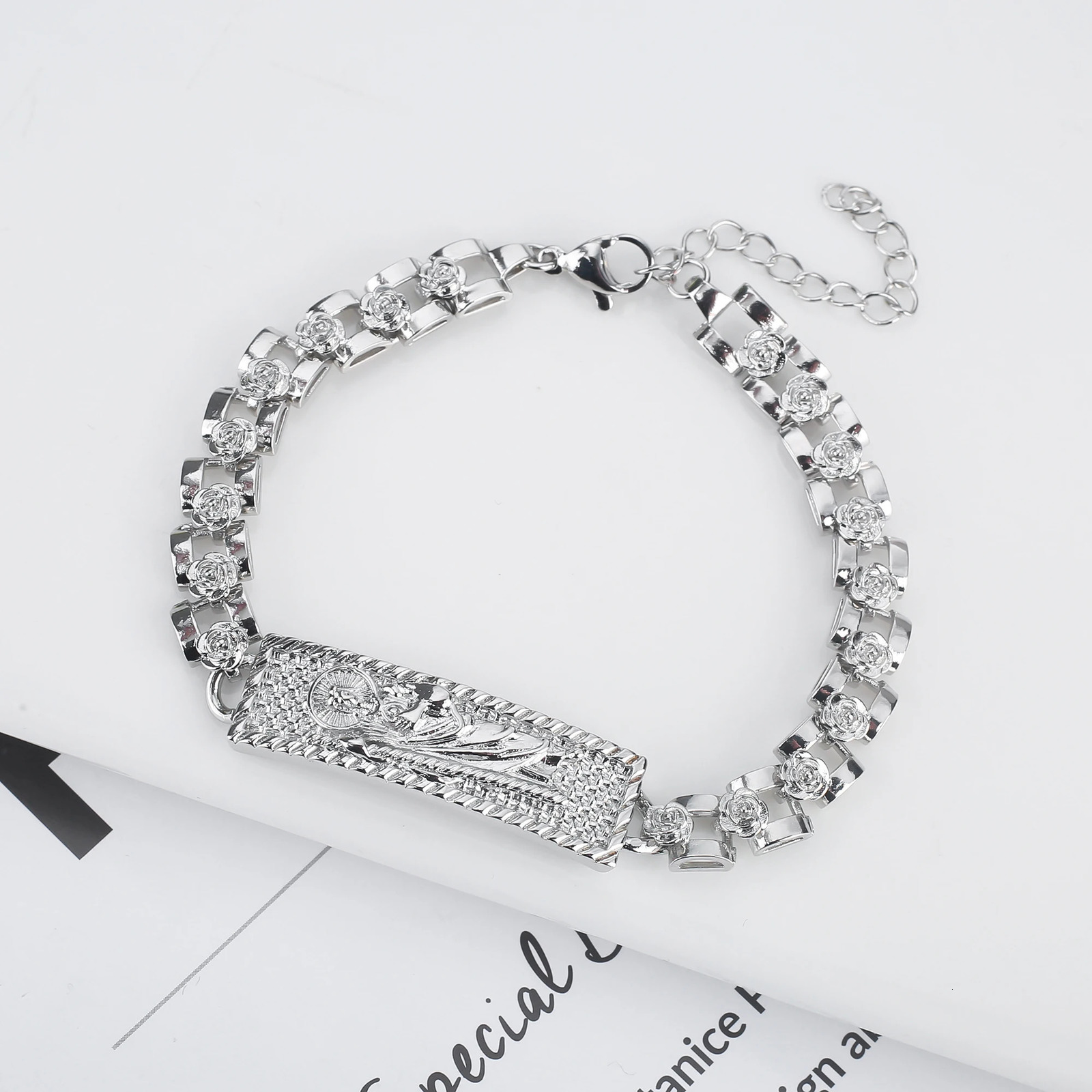 Silver Plated Simple Metal Religious Adjustable Bracelet For Men And Women Hip Hop High Quality Accessories Jewelry 250430