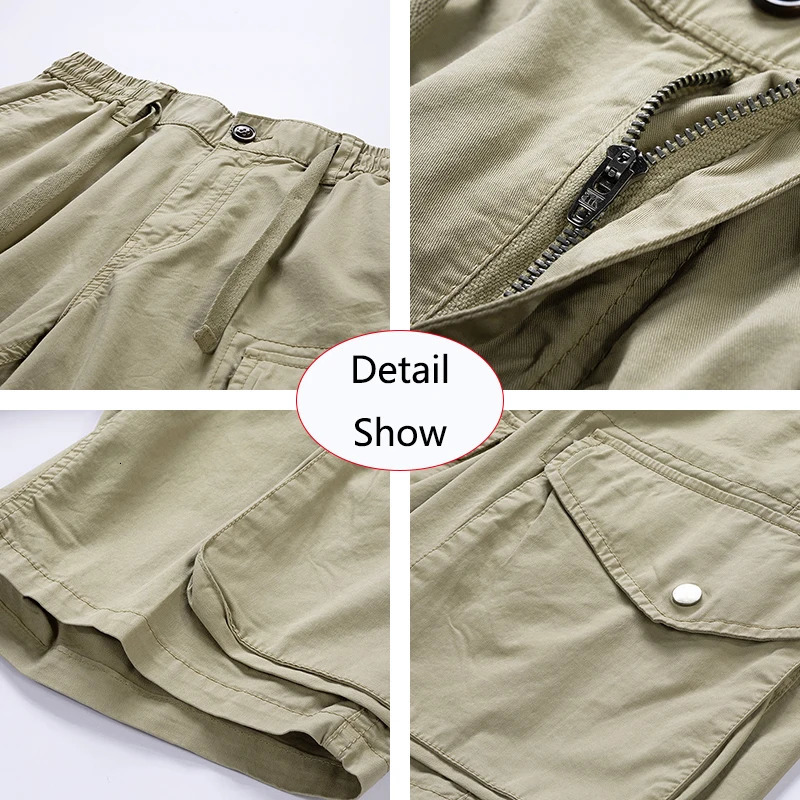 Summer Mens Pure Cotton Outdoor Cargo Casual Shorts Brushed Button Straight Loose Fashion 250425