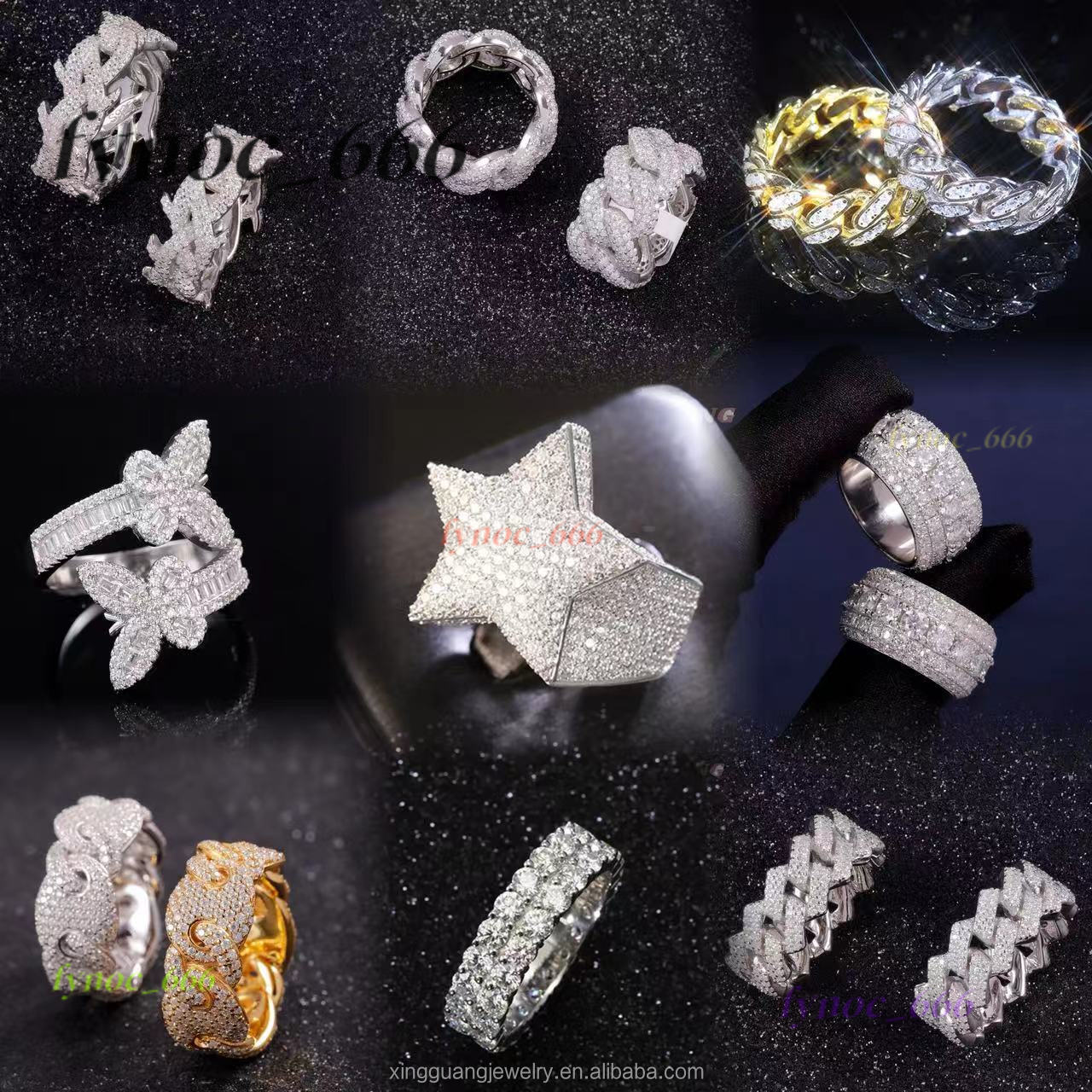Wholesale Price Moissanite Jewelry Cross 925 Silver Iced Out 2row Diamond Cuban Rings Moissanite Hip Hop Ring