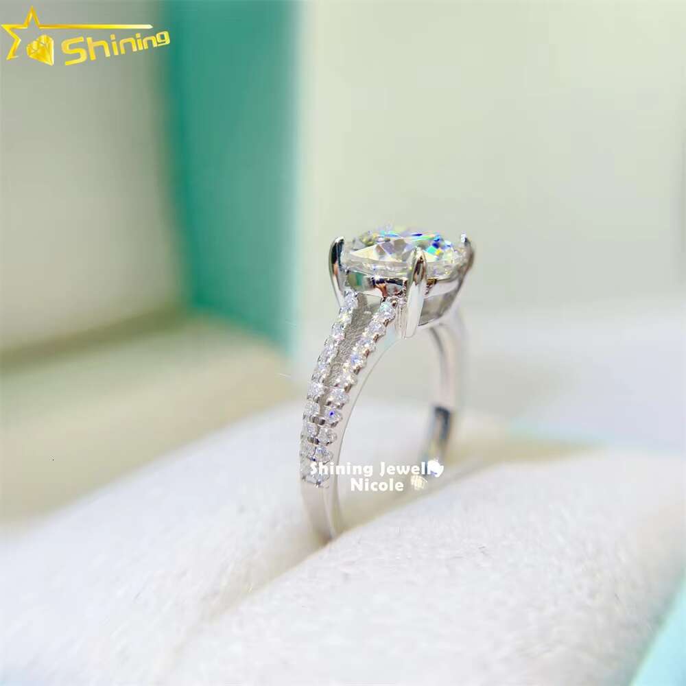 S925 9k 14k 18k 2 Rows Side Stones Round 9.0mm D VVS Moissanite Diamond Engagement Rings for Women