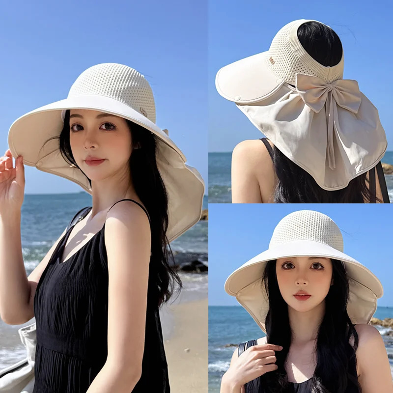 Summer Big Brimmed Sun Hat Womens Outdoor Sun Hat Detachable Shaver Neck Protector Empty Fishermans Hat 250430