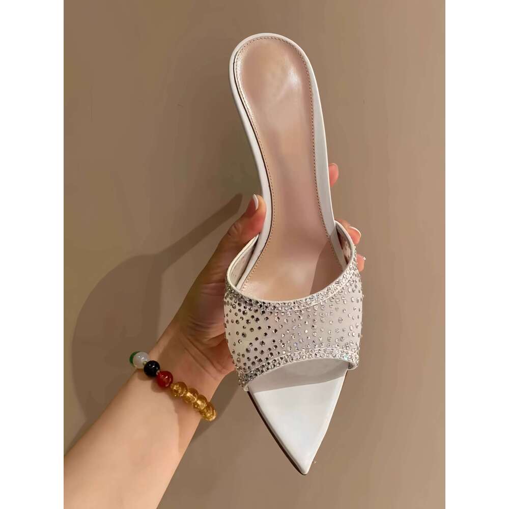 Brand Rhinestones Slippers Sexy Pointed Open Sandals Gentle Women Fashion Stiletto Shoes New Arrival