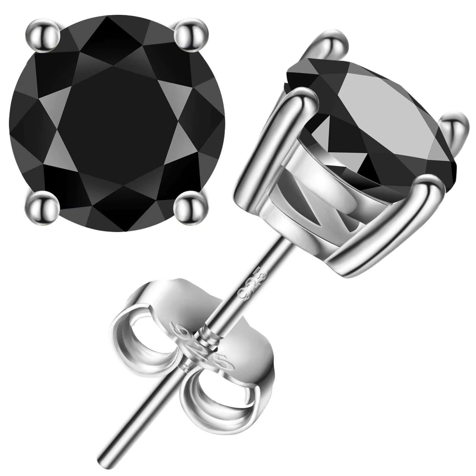 Dropshipping New Option White Gold Plated 925 Sterling Silver Lab Created Black VVS Moissanite Diamond Solitaire Stud Earrings
