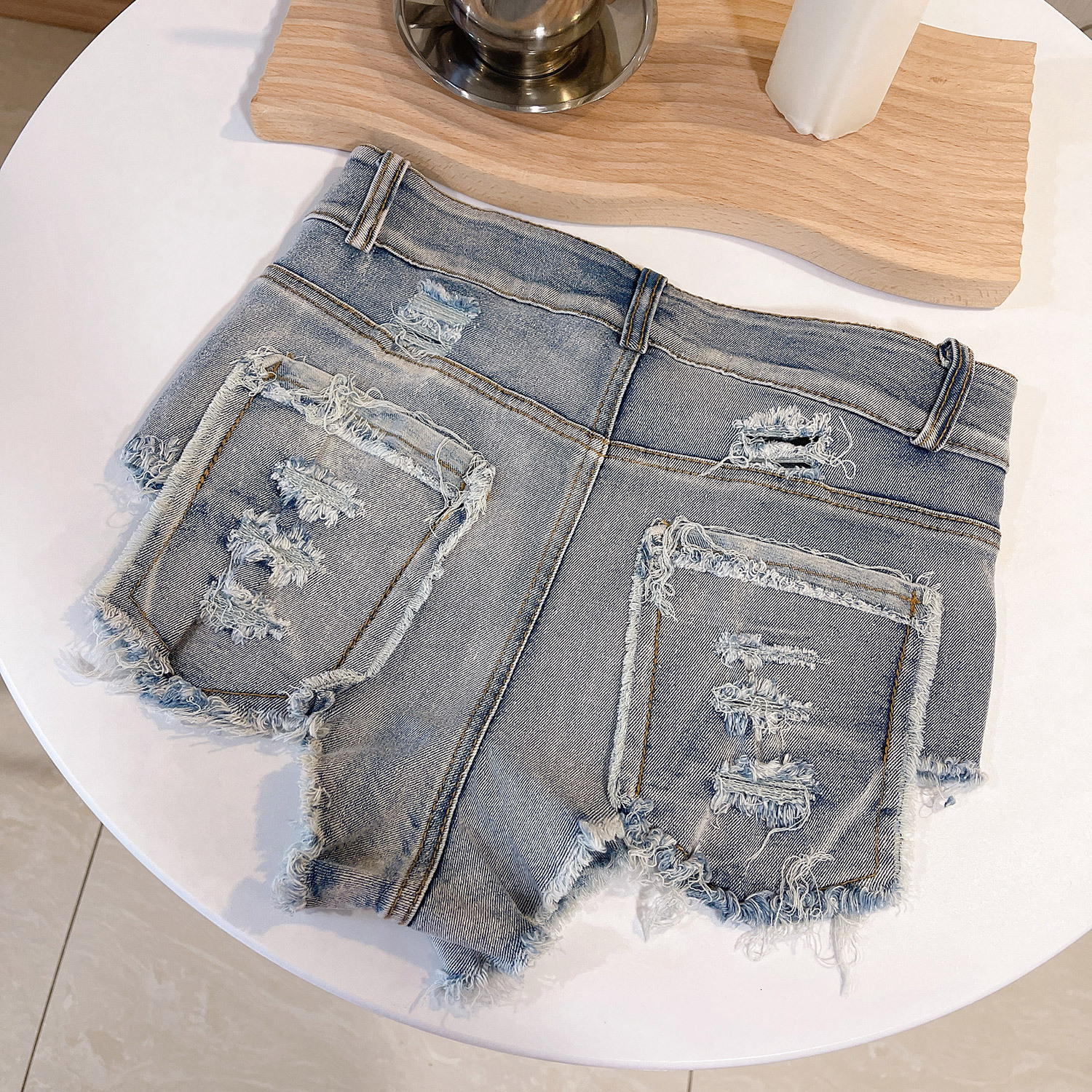 Women's Denim Shorts 9030 # 2024 New Sexy Ragged Edge High Waist Tight Fun Jeans And Denim Shorts For Women
