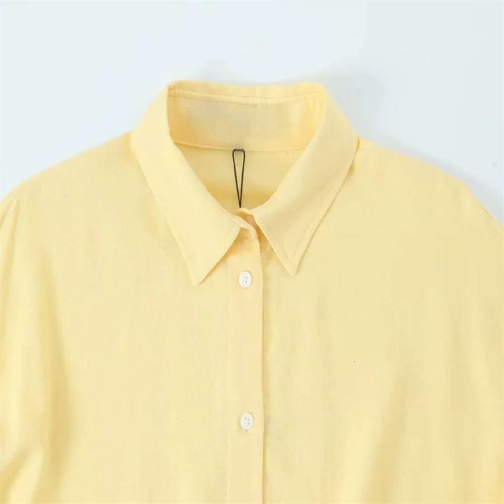 Pb&Za 2025 Light Yellow Women Shirt Long Sleeve Button Front Design With Waist Tie Elegant And Versatile Style