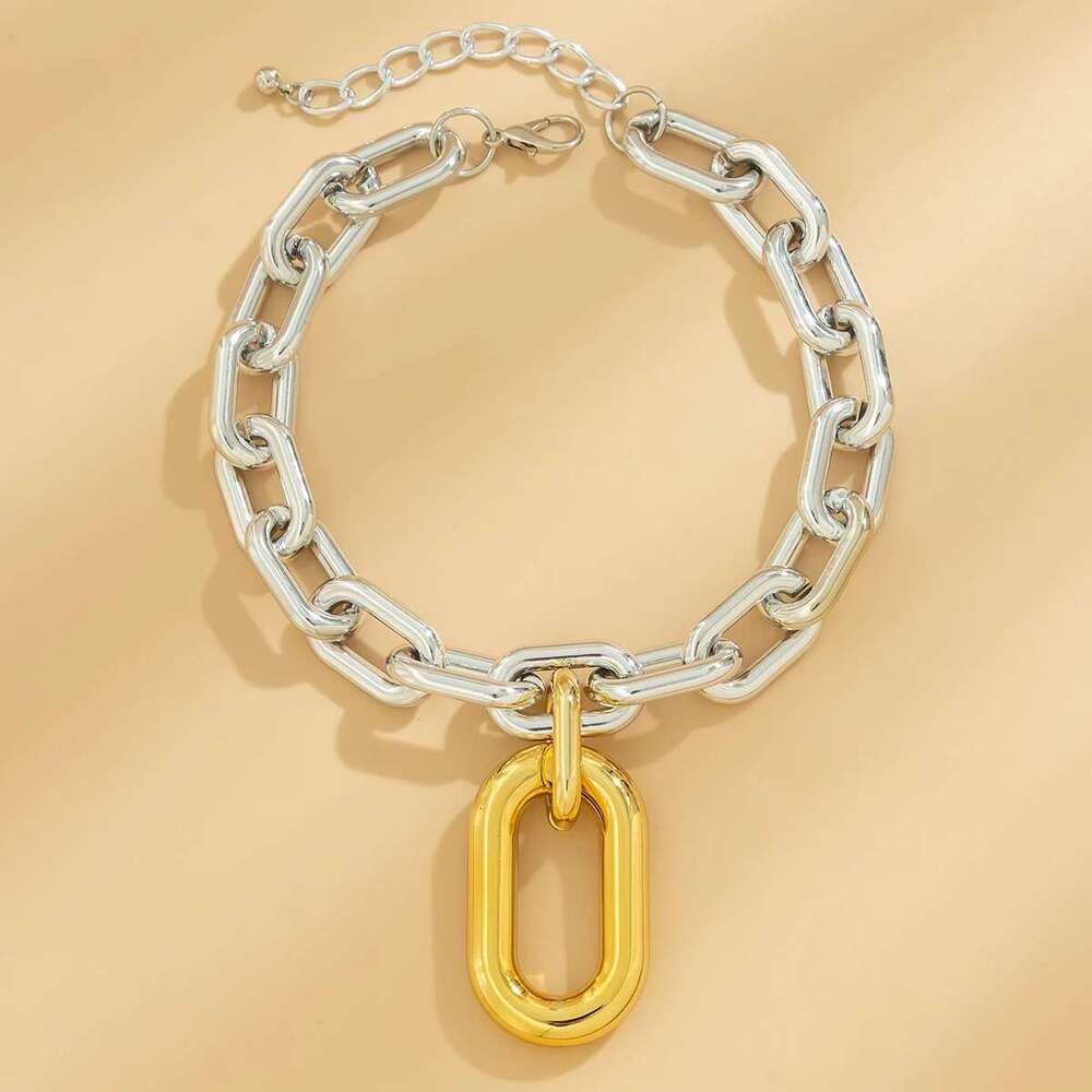 Thick Chains With Big Elliptical Pendant Necklace For Women Trendy Charms Ladies Collar On Neck Accessories 2023 Fashion Jewelry