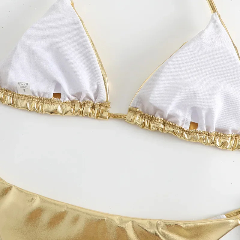 Sexy Brozing Gold Bikinis Sets Women Push Up Micro Bikini Swimsuit 2025 Brazilian Beach Bathing Suit Tie Side Triangle Swimwear 250428