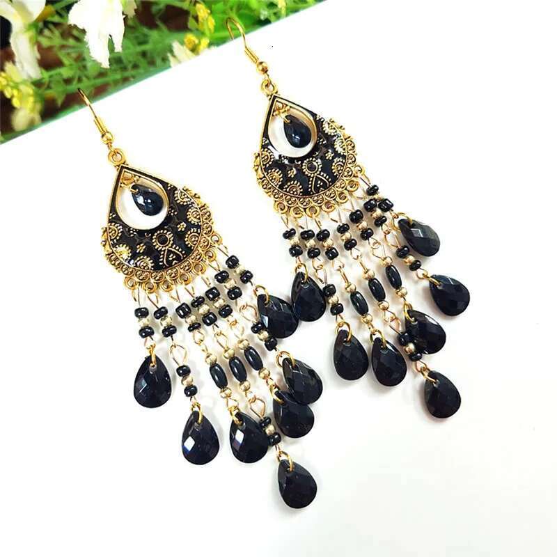 Bohemian Long Acrylic Waterdrop Tassel For Women Ethnic Multicolor Bead Drop Oil Handmade Dangle Earrings Boho Jewelry