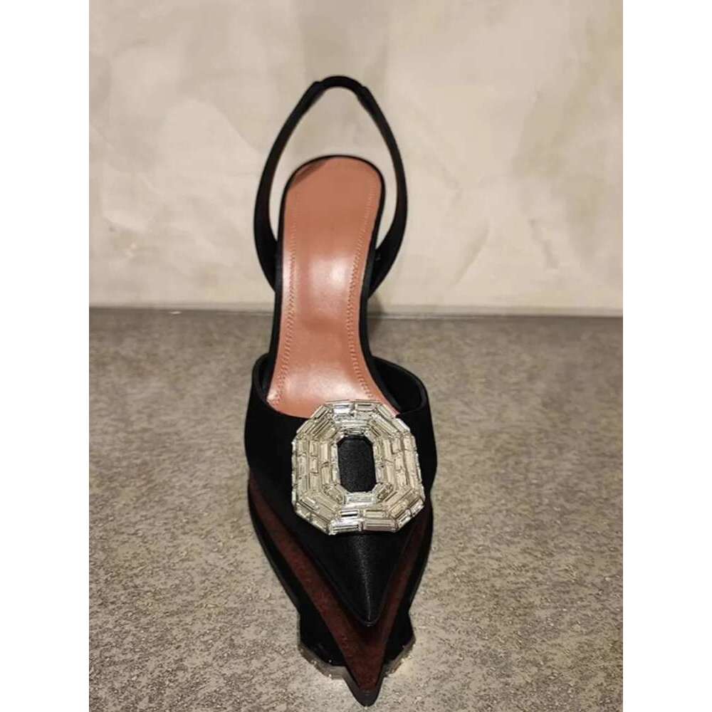New Fashion Party Shoes Oval Crystal Pointed Back Strap Pumps Female Women Sexy Solid Slingback Shallow Elegant Sandals