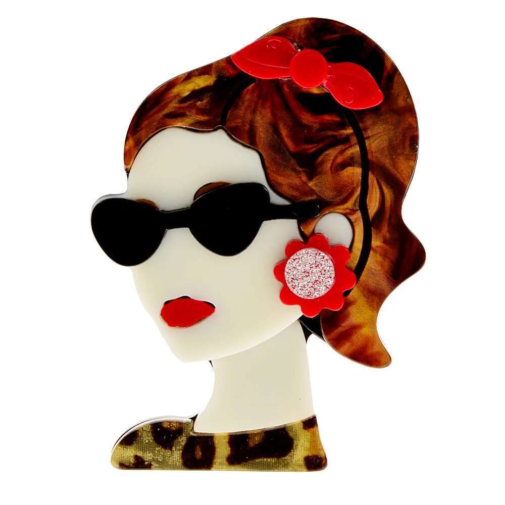 Fashion Acrylic Portrait Girl Brooch Women's Clothing Accessories