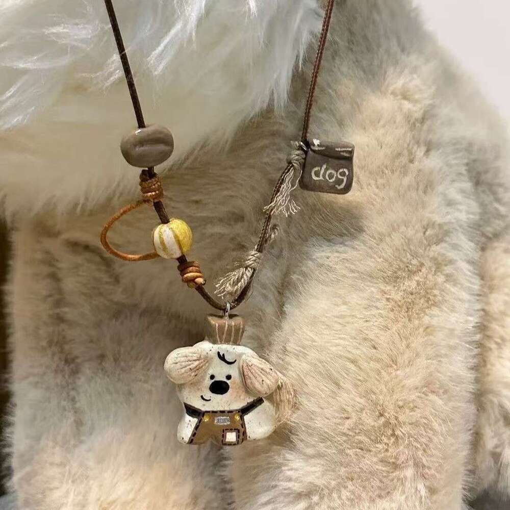 Puppy Coffee Master Braided Rope Cute Versatile Necklace Clavicle Exquisite Temperament Accessories Pendant Neck Chain