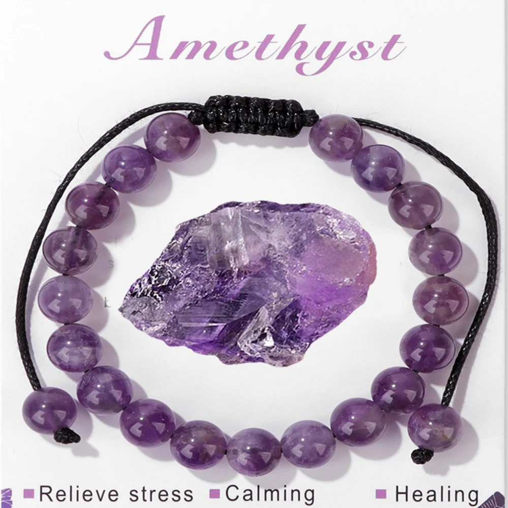 Adjustable Healing Amethysts Bracelets For Women Men Natural Stone 8mm Beads Braided Bracelet Stress Relief Anxiety Jewelry 250430
