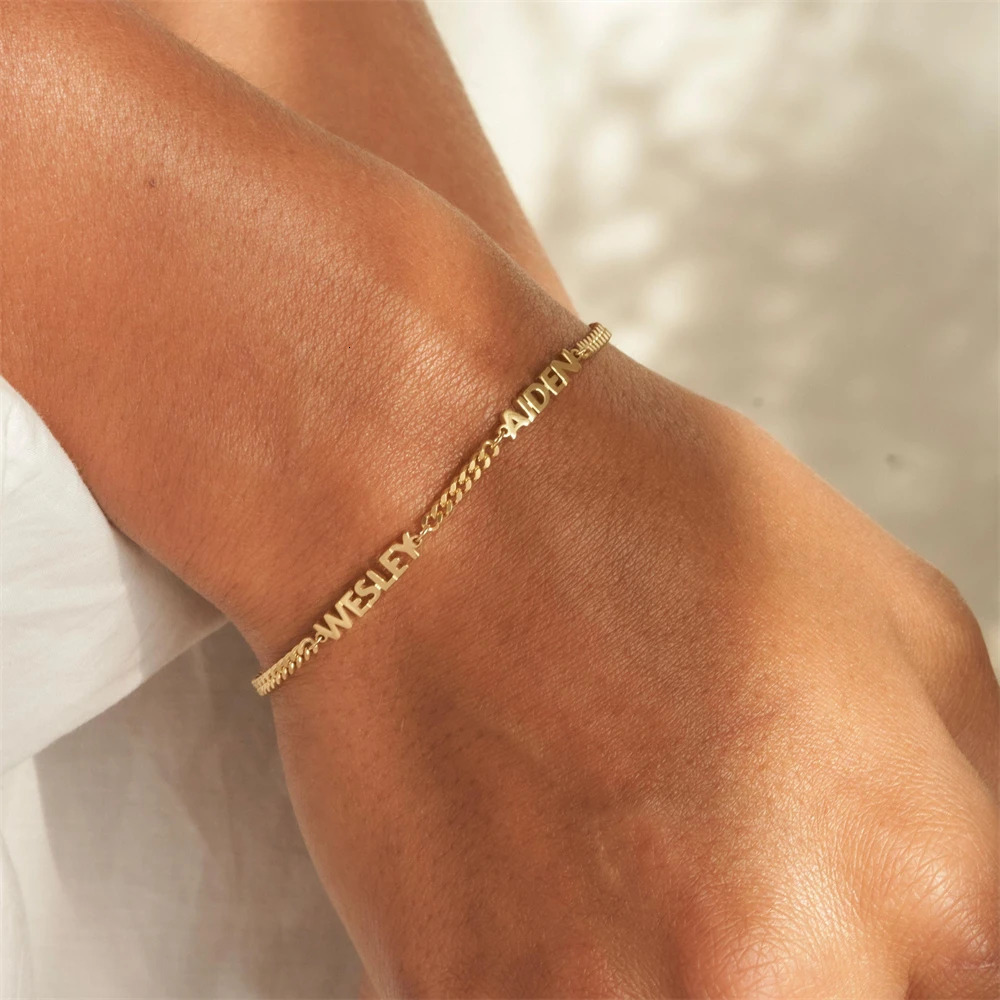 Custom Name Charm Womens Bracelets Personalised Gold PlatedStainless Steel Jewelry Pulseras Friend Customized Gift 250430