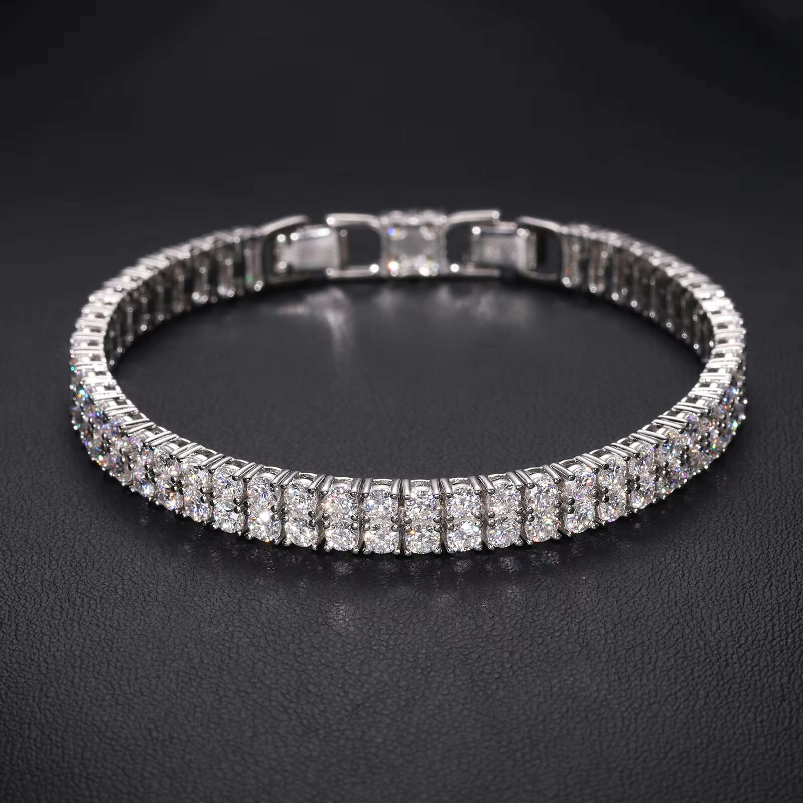 Luxury Hip Hop Jewelry 6mm Iced Out 2 Rows Vvs D Color Moissanite Bracelet 925 Silver Men Moissanite Tennis Bracelet