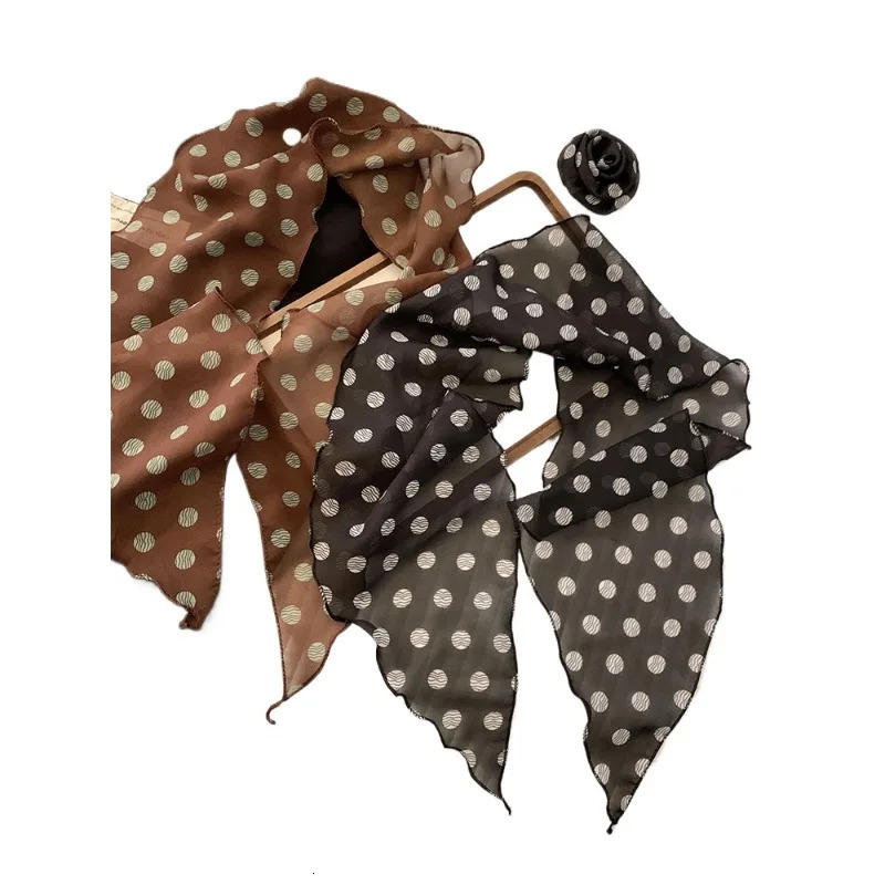 Detachable Rose Dot Silk Scarf Womens Neck Scarf Fashion Fine Stripe Neck Accessories 250430