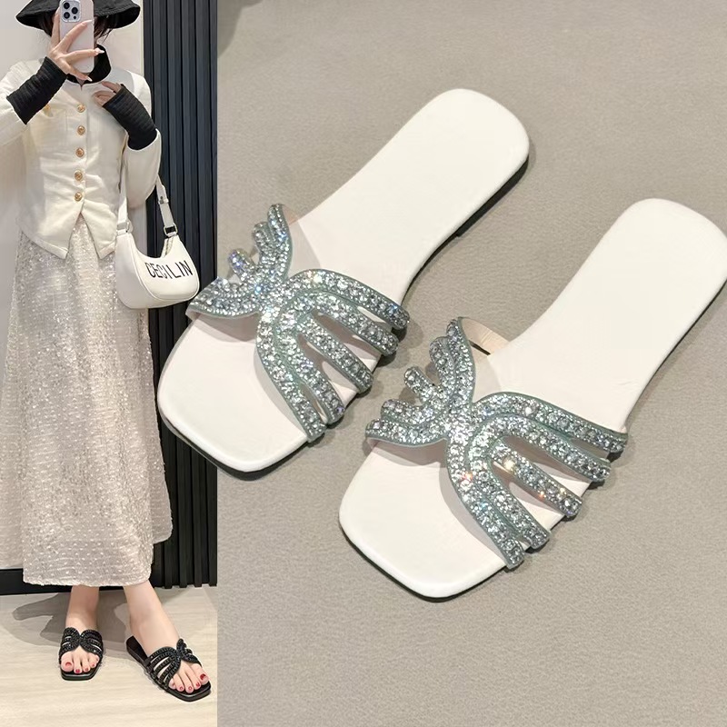2025 New Striped Summer Flat Shoes Fashion Sliding Outdoor Designer Women's Casual Sandals Large 43 Women's Trendy Slippers