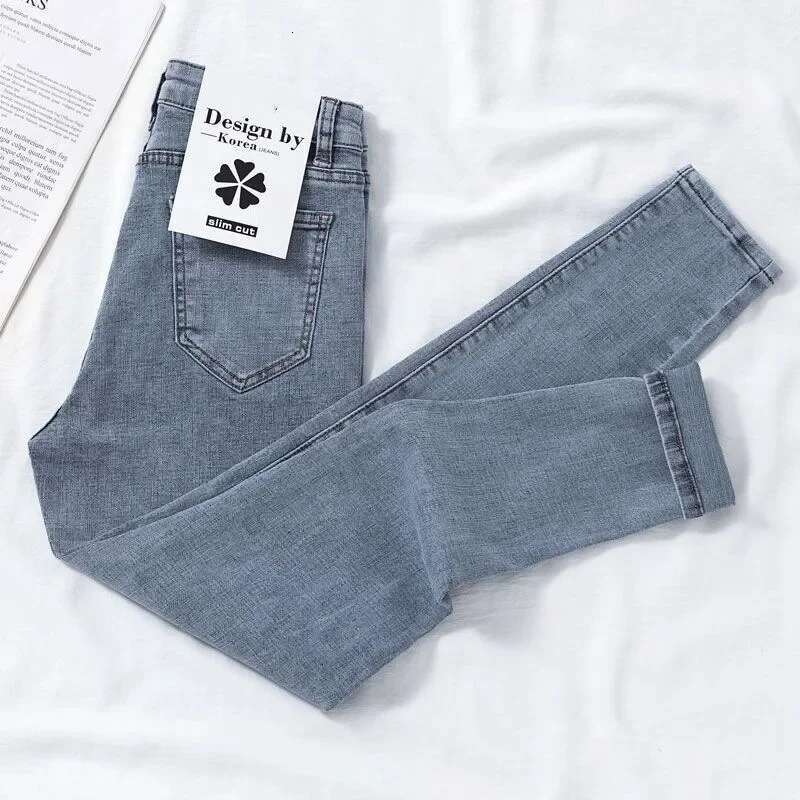 New Autumn Jeans Women's High-Waisted Slimming Cropped Pants Trendy Student Versatile Straight Legs Smooths Your Silhouette