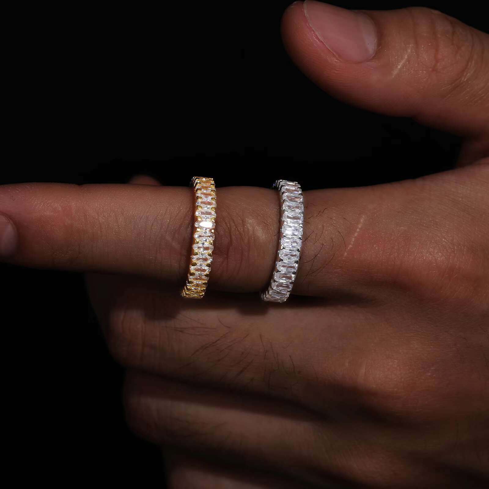 Dropshipping 4*2mm Baguette Moissanite Eternity Ring 925 Sterling Silver VVS Mossanite Diamond Engagement Jewelry Fashion Women