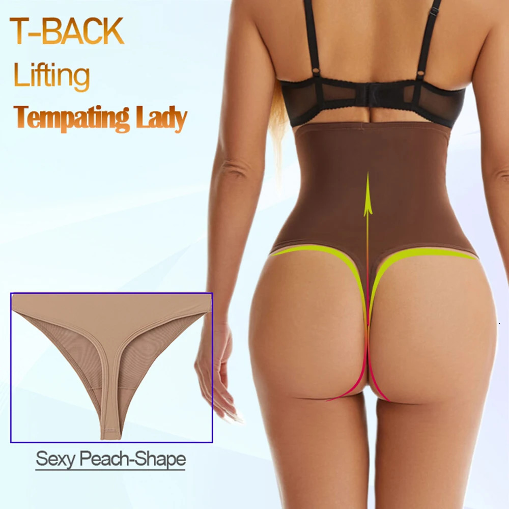 Women Thong Shapewear High Waist Body Shaper Tummy Control Stretch Black Sexy Slimming Underwear Smooth Body Nude T-Back Brief 250424