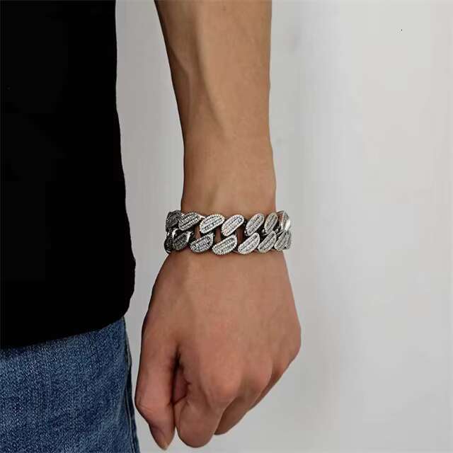 Factory 20mm Width Cuban Chain Bracelets for Men Casual Chic Hip Hop Style Fashion Daily Jewelry Cz Diamond Gold Plated Bracelet