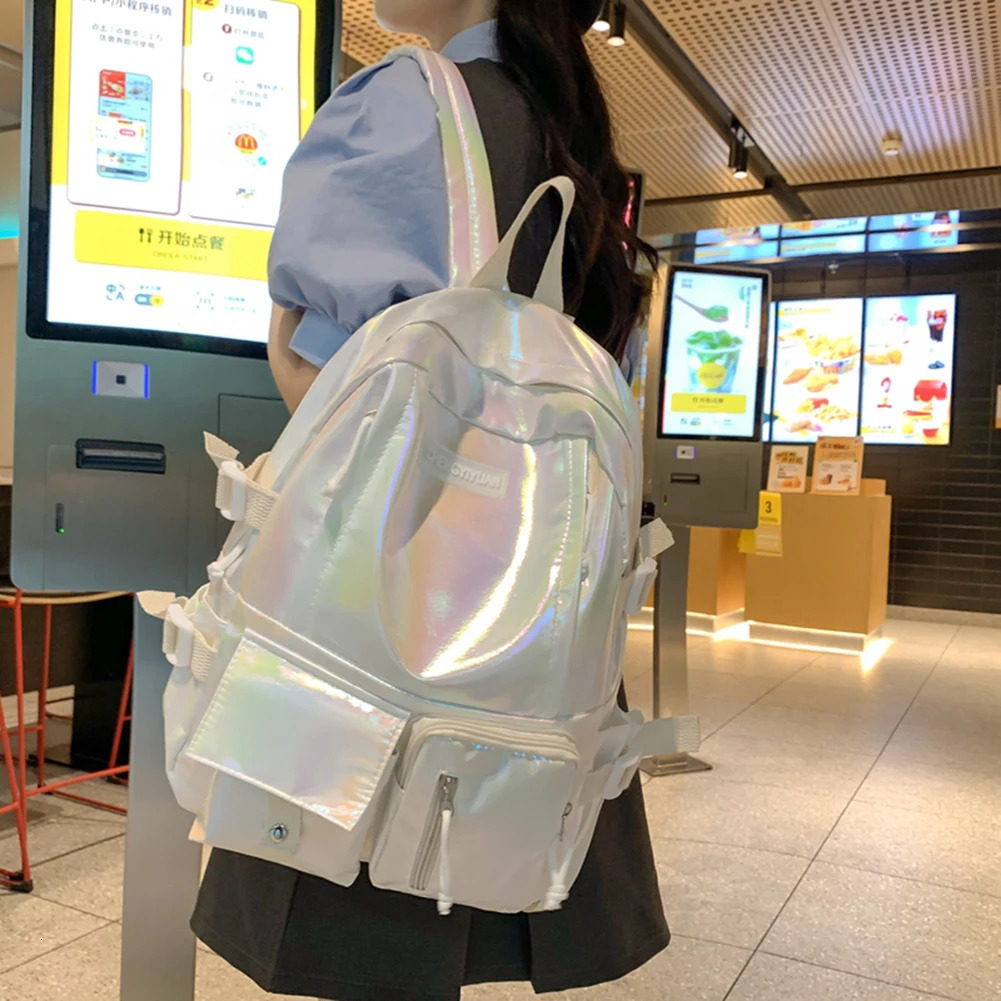 Womens Laser Backpack Multi Pocket School Backpack Large Capacity Campus Backpack 250427