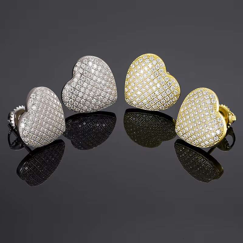 Drop Shipping Factory Direct Sale Classic Design Pure Yellow Gold Heart H A Cut 18K Moissanite Diamond Earrings Stud Earrings