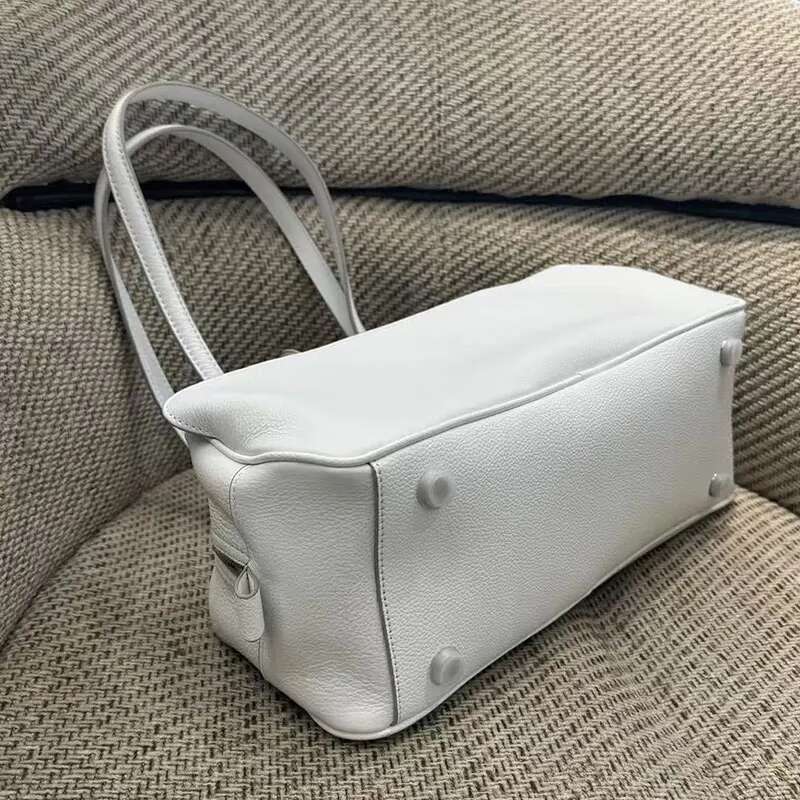 Cowhide French Motorcycle 2025 New Fashion Bowling Bag Vintage Design Casual Underarm Shoulder Purse Tote Handbag Women